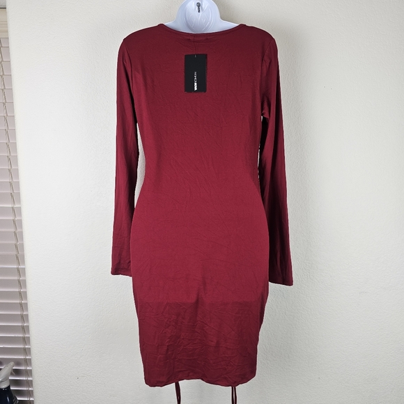Fashion Nova Red Ruched Long Sleeve Bodycon Mini Dress Size L - Picture 7 of 11